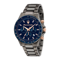 Maserati Sfida herreur 44 mm R8873640001 med blå urskive og mørkegrå stållænke