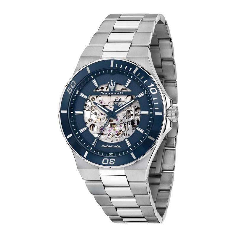 Maserati Sfida Automatic herreur 41 mm R8823140019 med blå skeletskive og stållænke