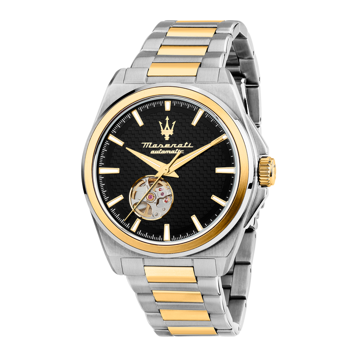 Maserati Velocita Automatic herreur 41 mm med sort urskive og stållænke.