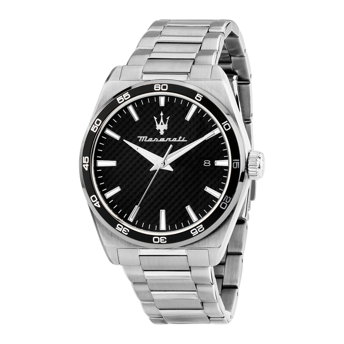Maserati Velocita herreur 41 mm med sort urskive og stållænke.