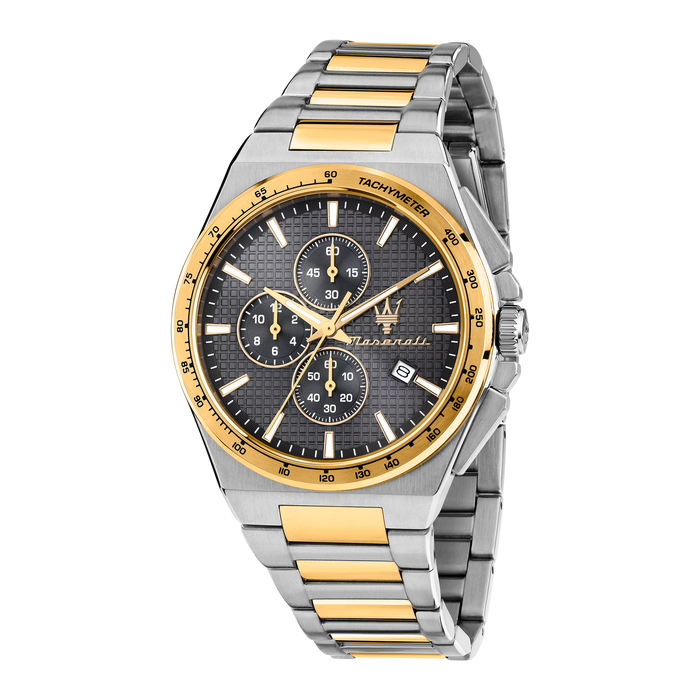 Maserati Velocita Slim herreur 41 mm R8873653002 med mørkegrå urskive og bicolor stållænke