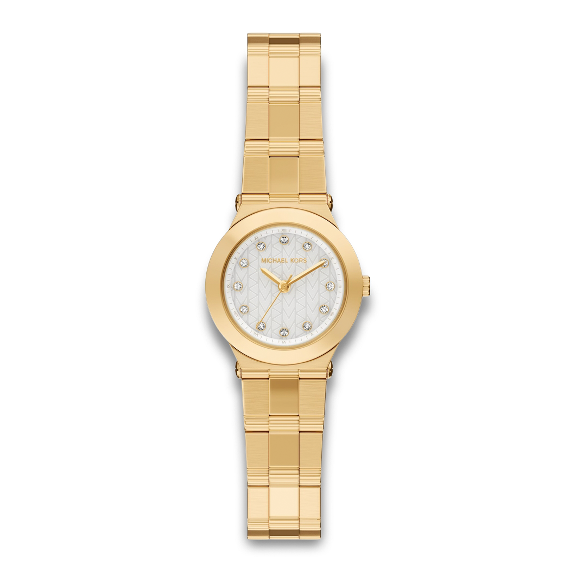 Michael Kors Billie MK7567 dameur 26 mm i guldfarvet rustfrit stål med hvid urskive og krystalindeks.