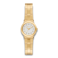 Michael Kors Billie MK7567 dameur 26 mm i guldfarvet rustfrit stål med hvid urskive og krystalindeks.