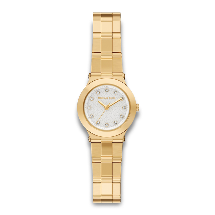 Michael Kors Billie MK7567 dameur 26 mm i guldfarvet rustfrit stål med hvid urskive og krystalindeks.