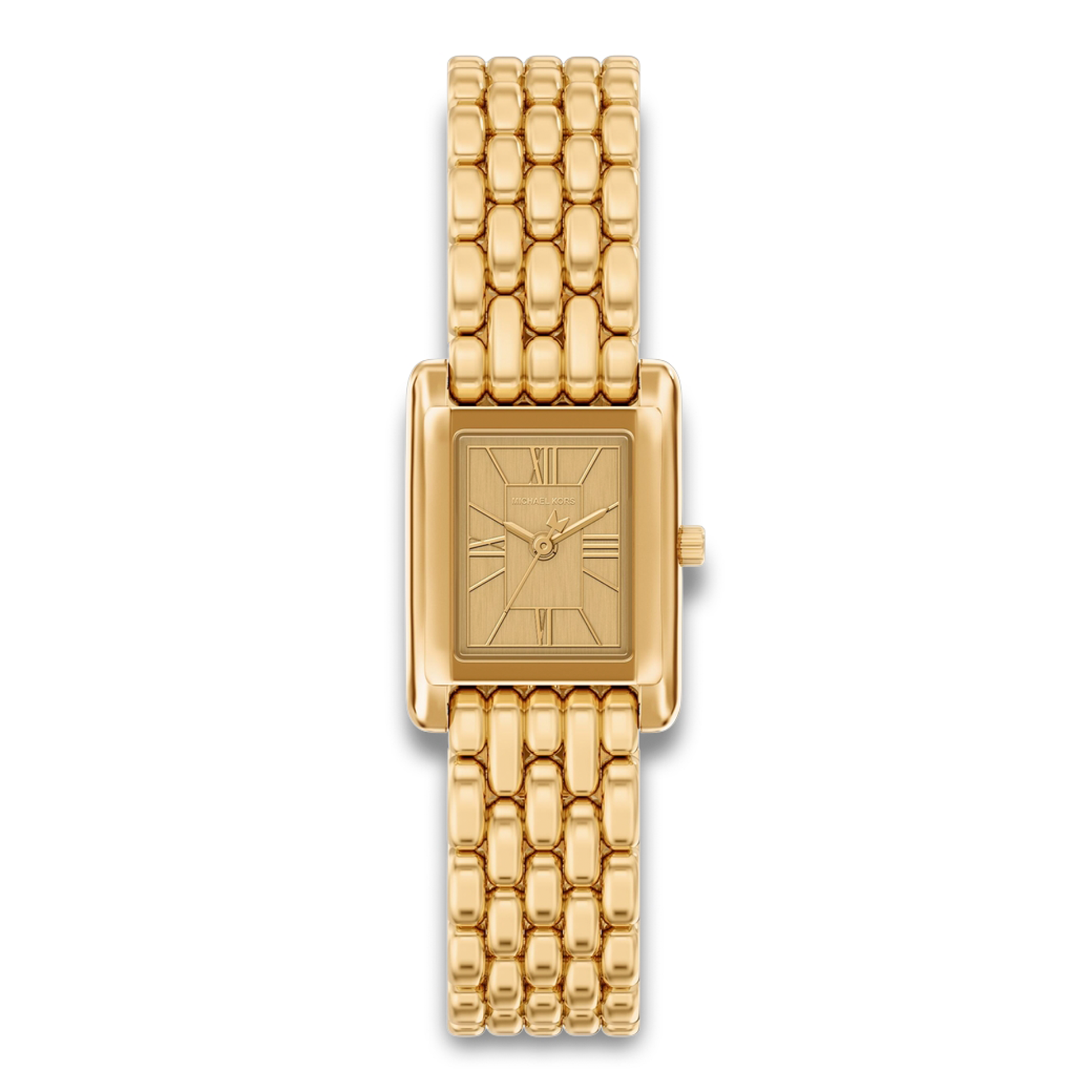 Michael Kors Essex dameur 20 mm i guldfarvet stål med rektangulær urskive.