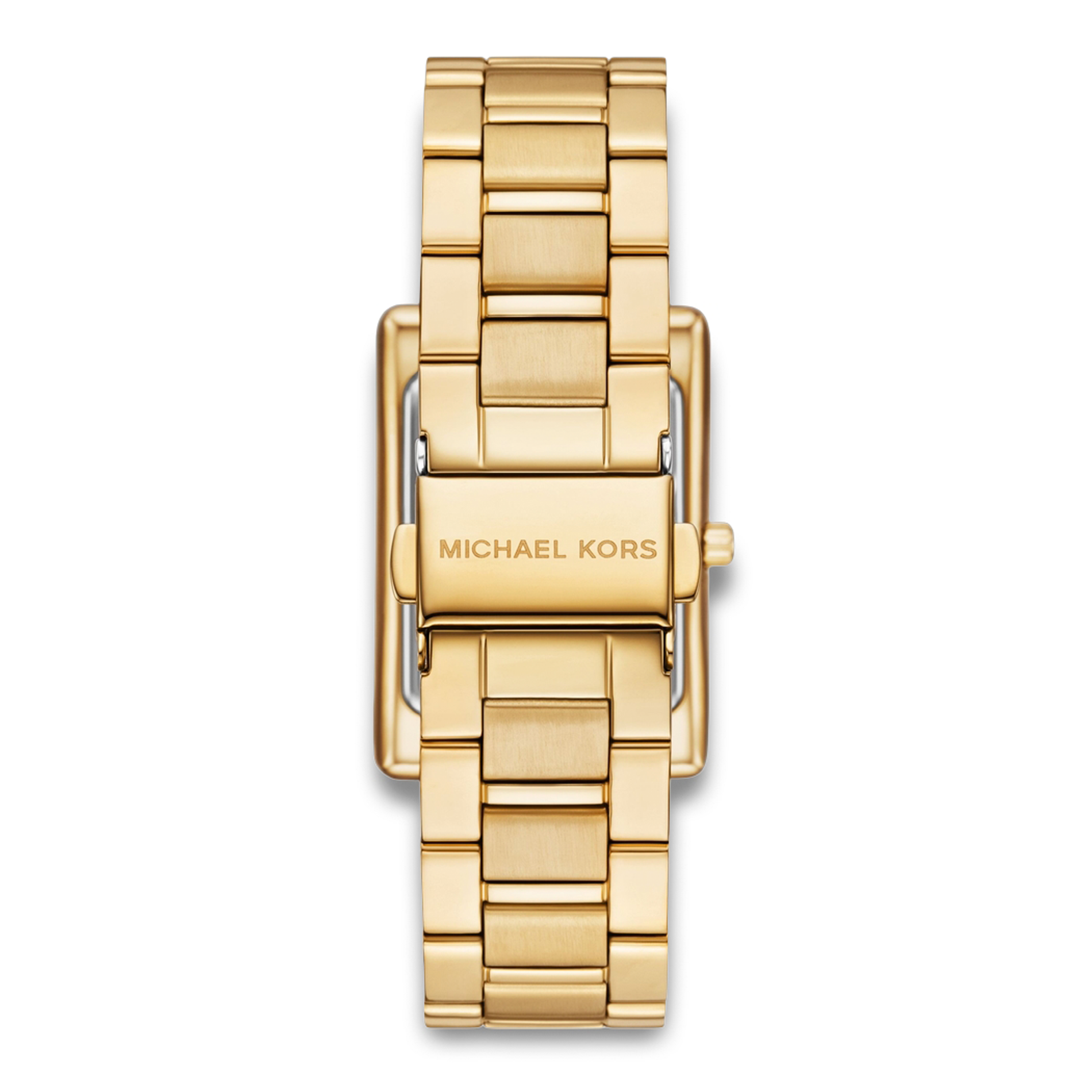Bagside af Michael Kors Essex MK4904 med guldfarvet stållænke.