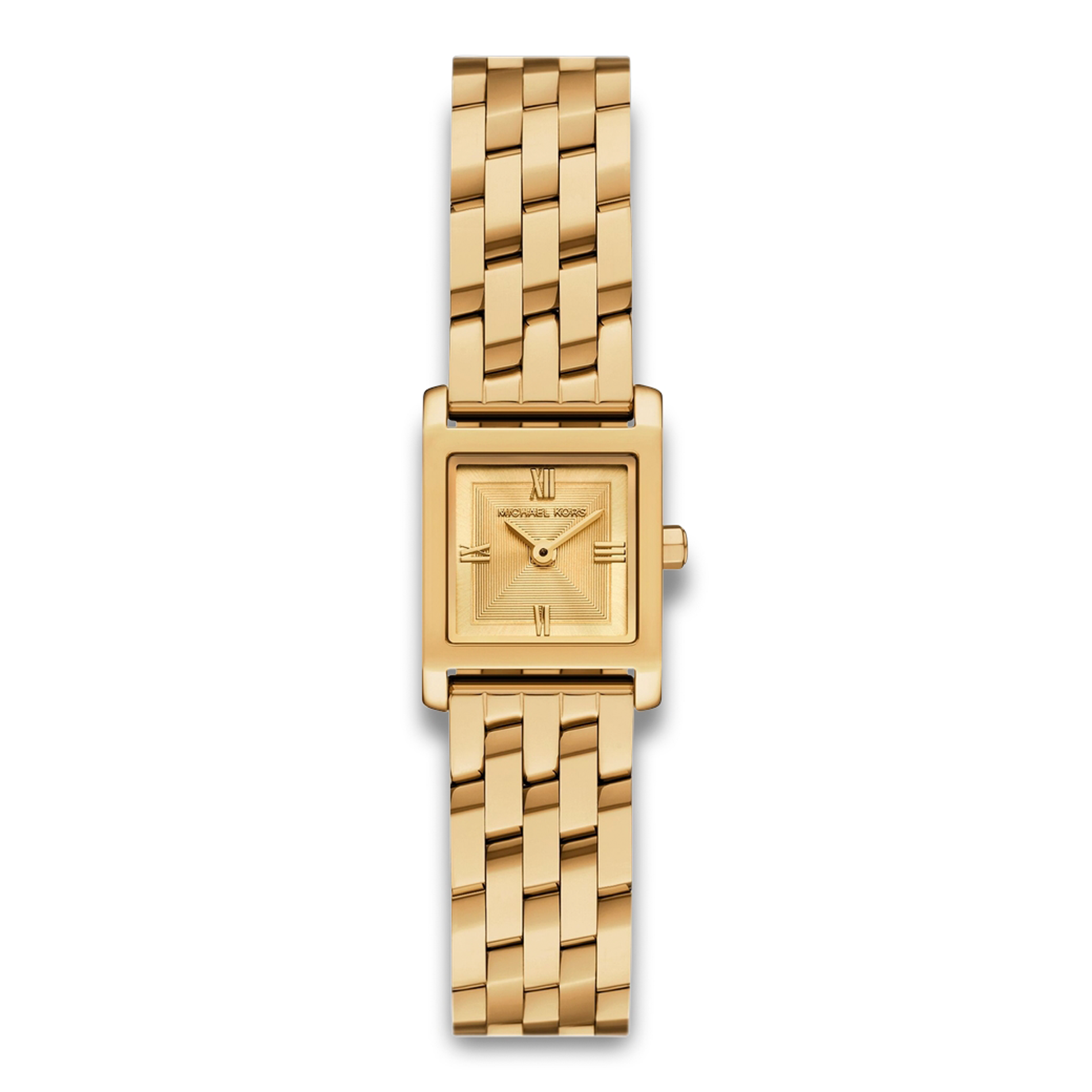 Michael Kors Georgie dameur i guldfarvet rustfrit stål med firkantet urskive.