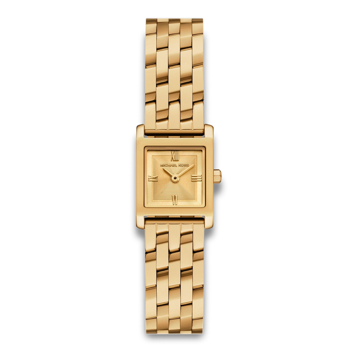 Michael Kors Georgie dameur i guldfarvet rustfrit stål med firkantet urskive.