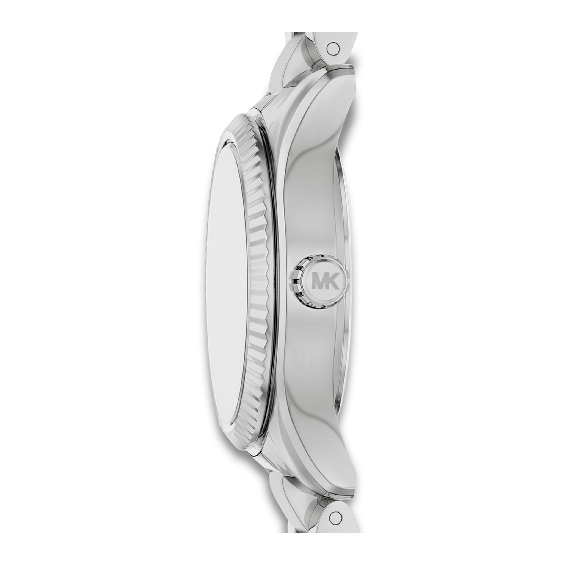 Sideprofil af Michael Kors Lexington MK4996 med riflet lynette.