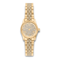 Michael Kors Lexington MK7575 dameur 26 mm i guldfarvet rustfrit stål med pavéurskive og krystalbesat lænke.
