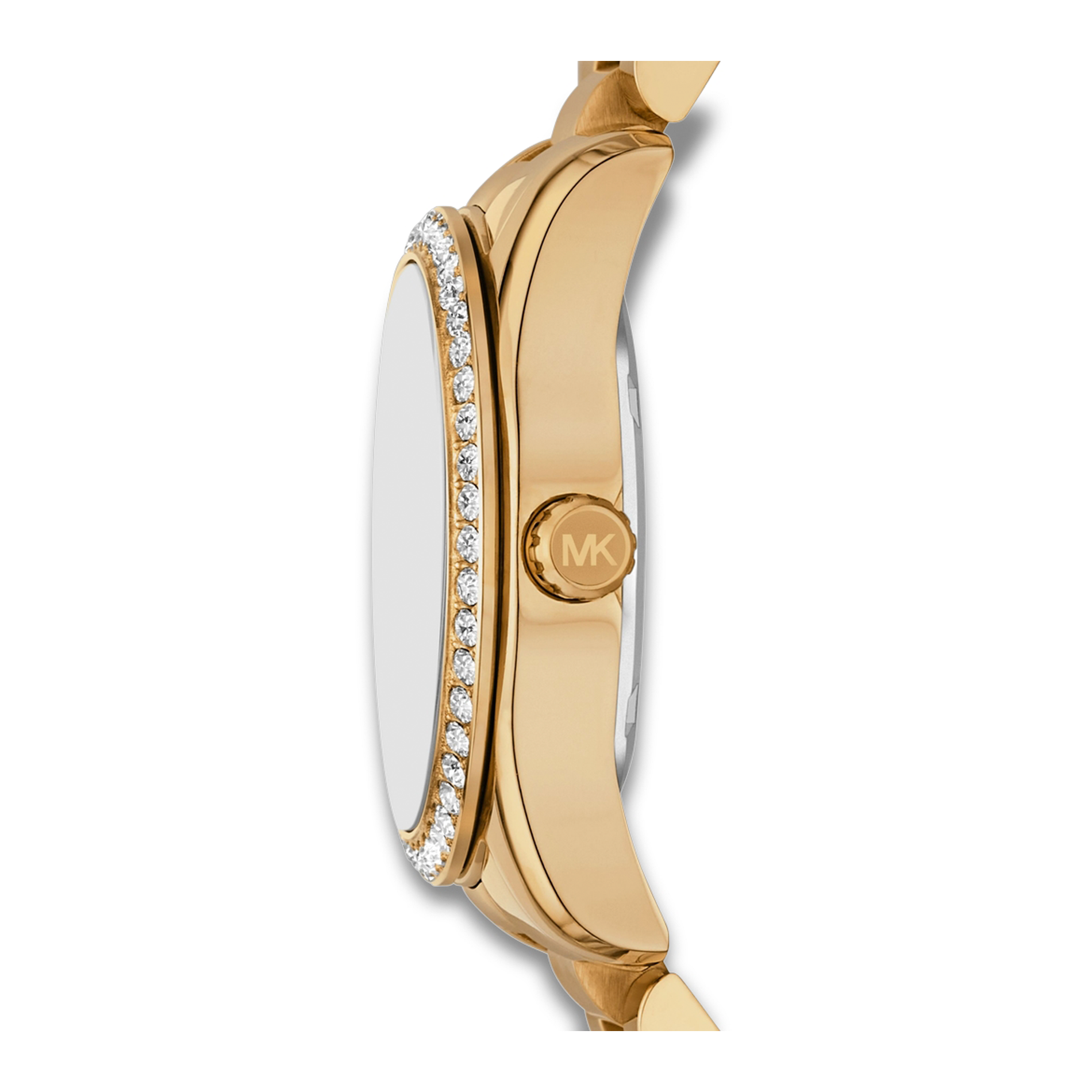 Sideprofil af Michael Kors Lexington dameur med stenbesat krans.