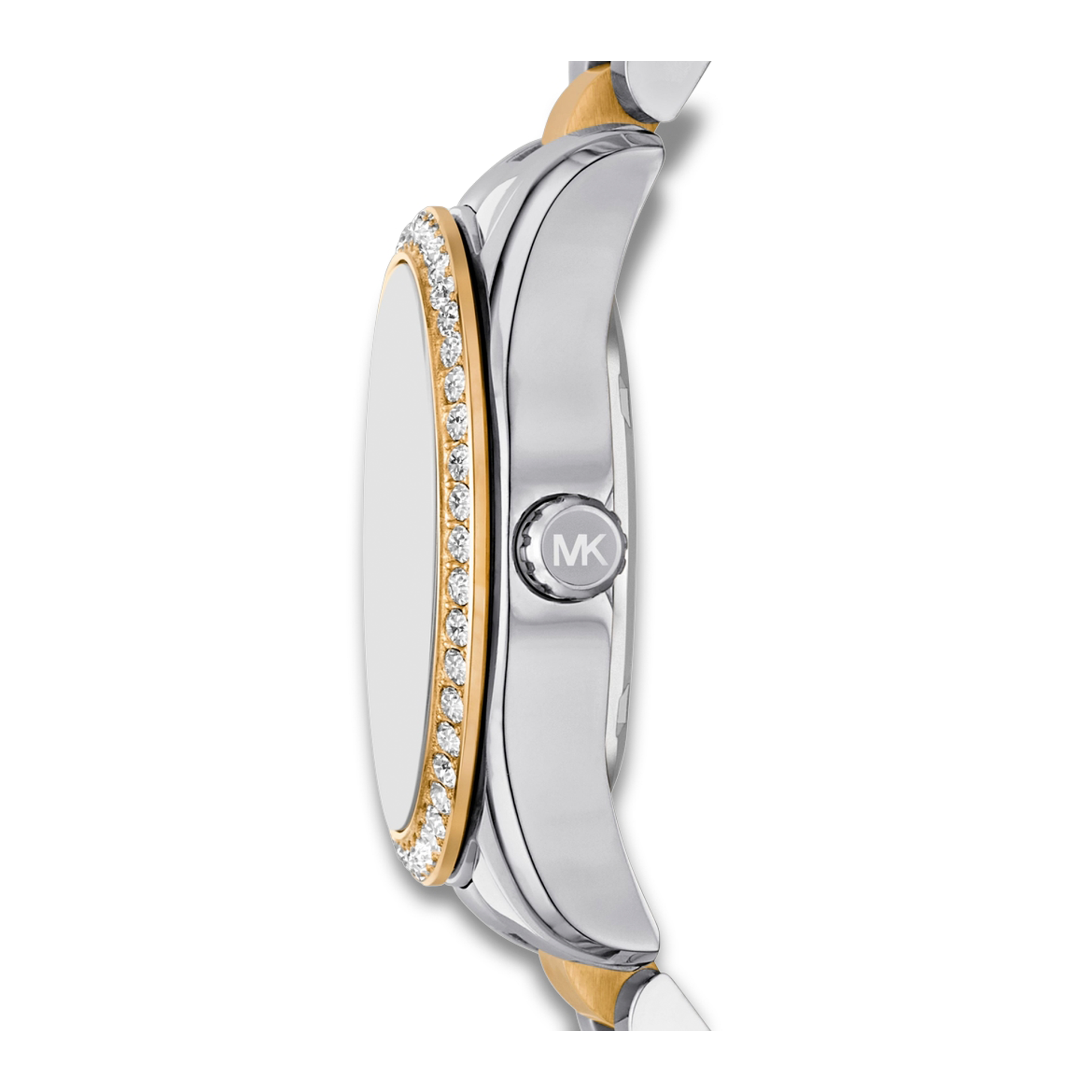 Sideprofil af Michael Kors Lexington MK7609 med krystalbesat lynette.