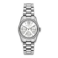 Michael Kors Lexington Lux dameur 34 mm i sølvfarvet stål med krystalbesat lynette.