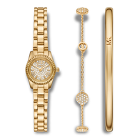 Michael Kors Lexington Set dameur 19 mm med matchende armbånd og armring i guldfarvet stål.