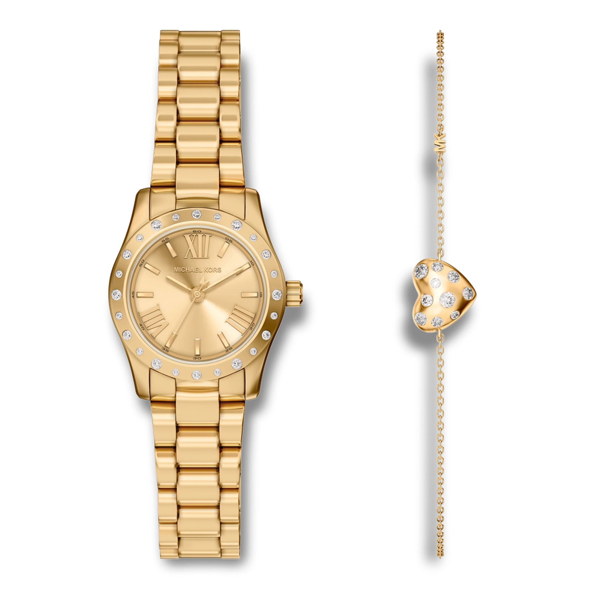 Michael Kors Lexington Set dameur 26 mm med matchende guldfarvet armbånd.