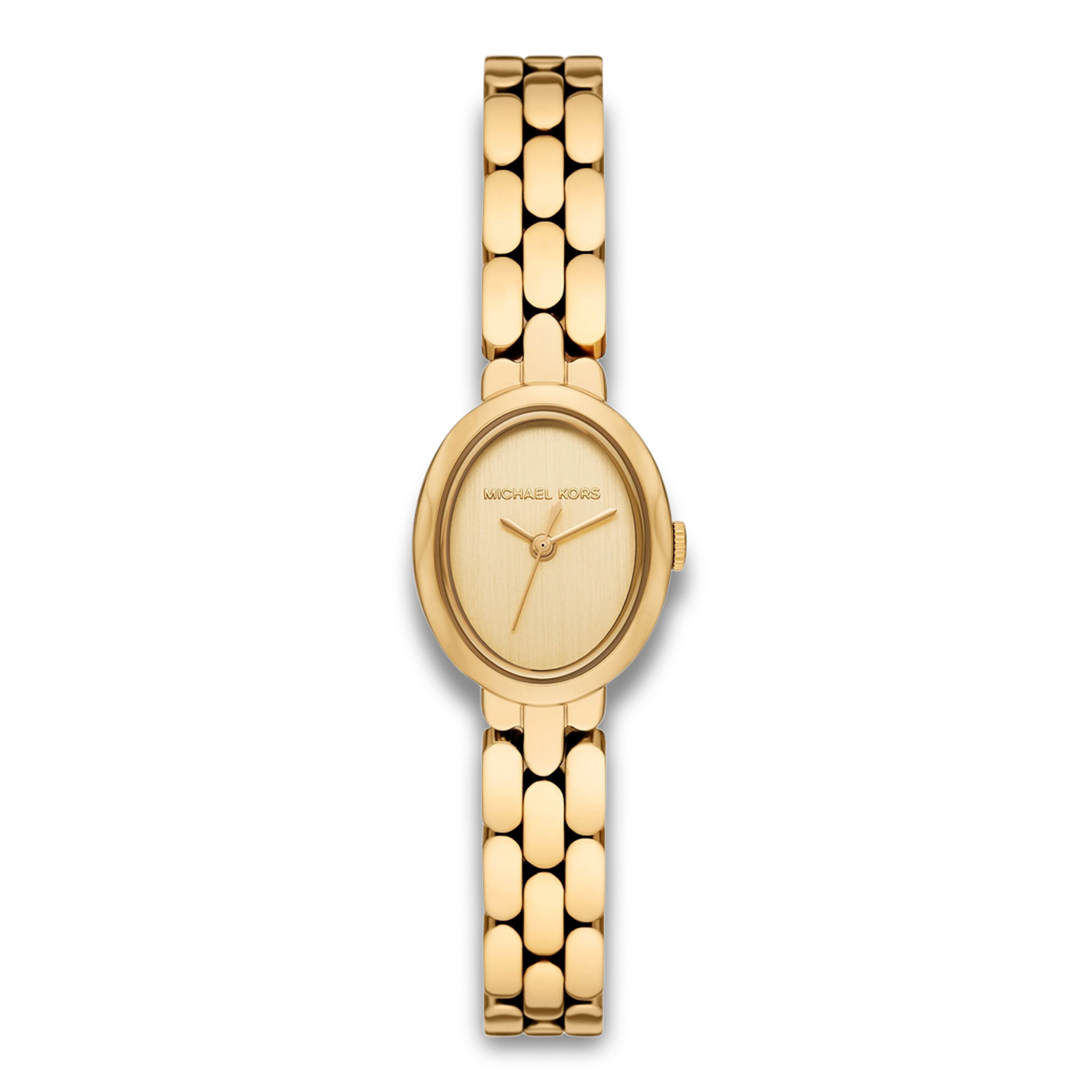 Michael Kors Maude dameur 20 mm med oval guldfarvet urkasse og stållænke.