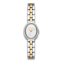 Michael Kors Maude dameur 20 mm med oval sølvfarvet urkasse og tofarvet stållænke.