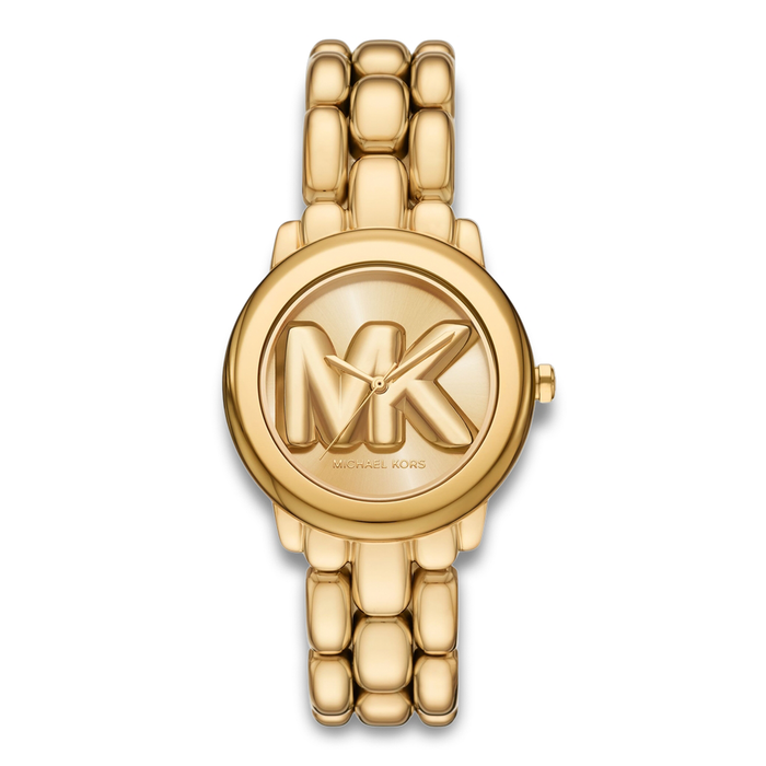 Michael Kors Phoebe dameur i guldfarvet rustfrit stål med MK-logo på urskiven.