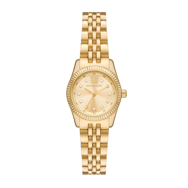 Guldtonet stålur fra Michael Kors med guld urskive, set forfra