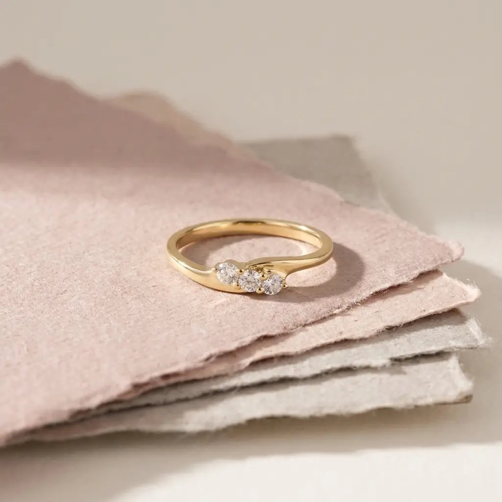 Milan ring i guld med 0,18 carat diamanter på lyserødt papir
