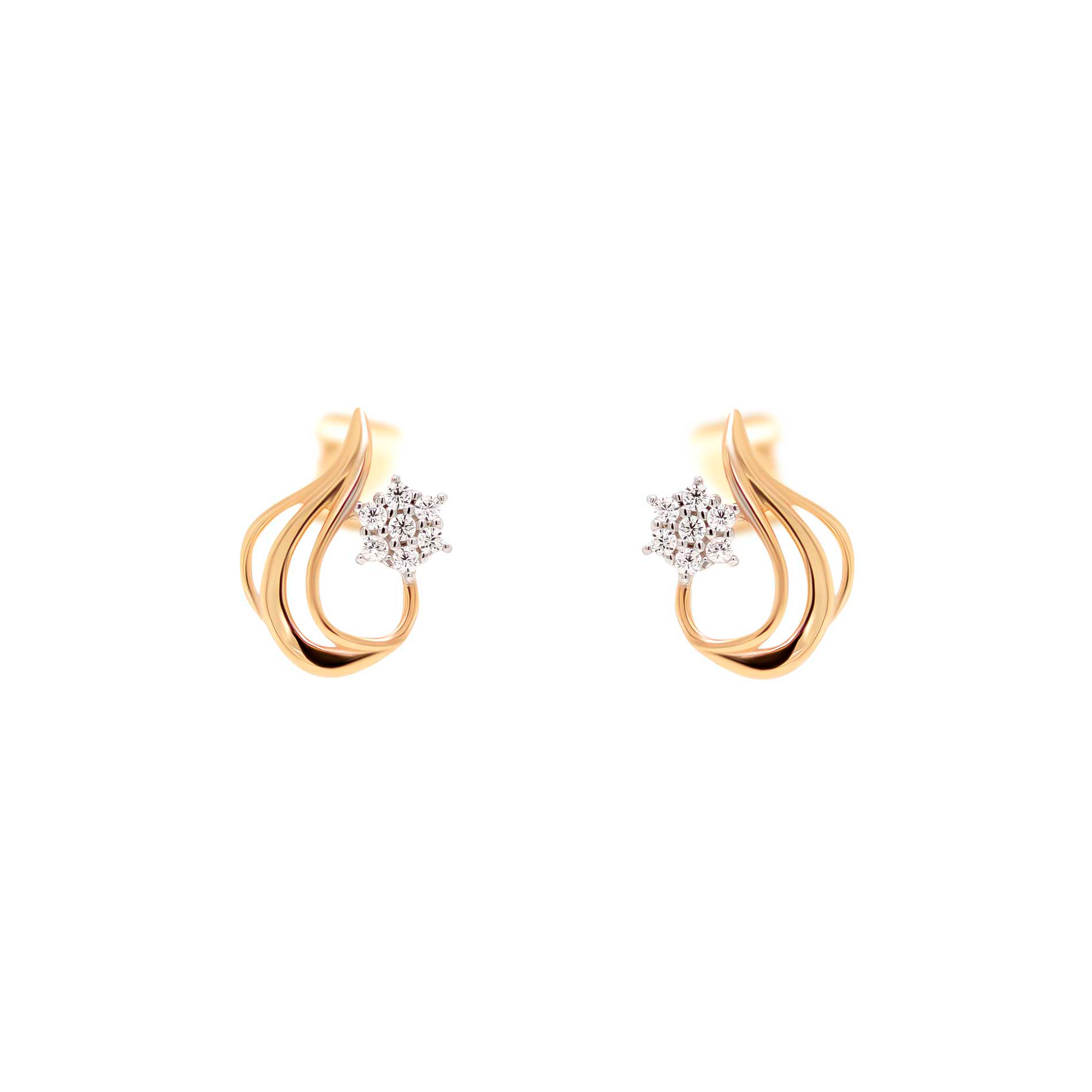 Mira øreringe i 8 kt. guld med organisk, bølgende design og funklende zirkonia i blomsterinspireret klynge for et elegant udtryk