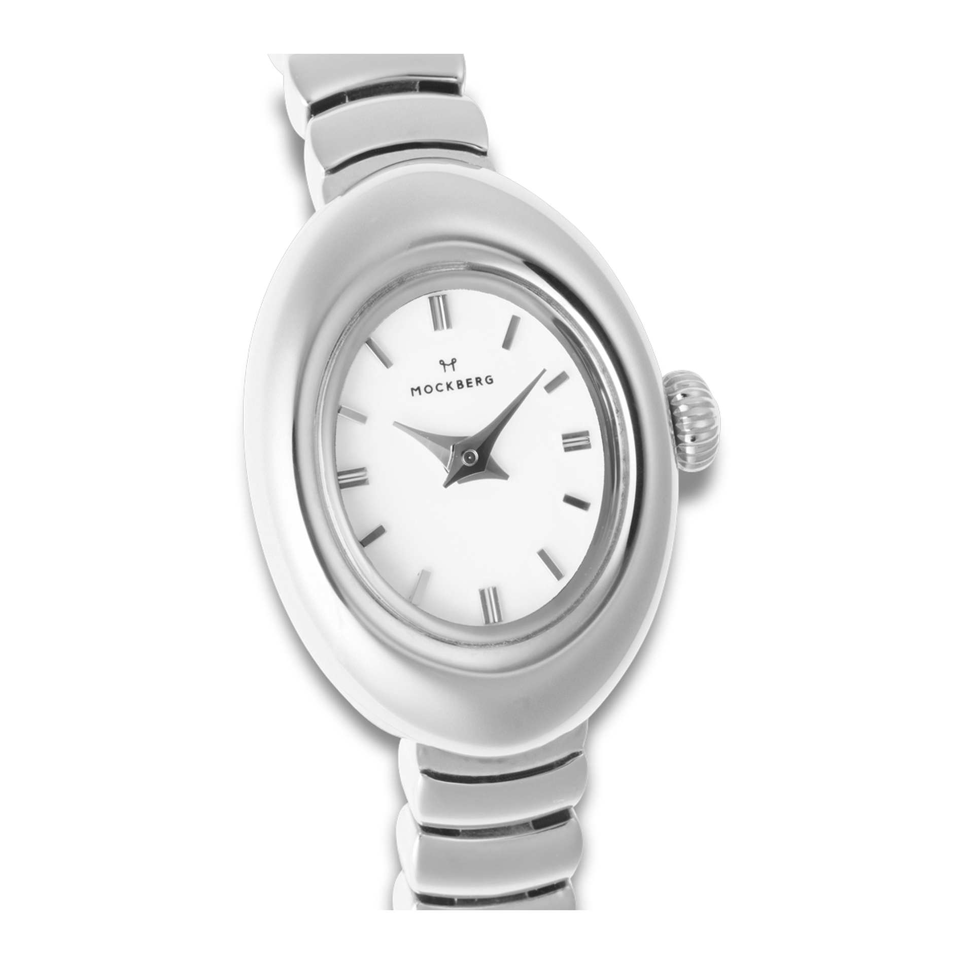 Closeup af Mockberg Belle Oval Petite dameur i rustfrit stål