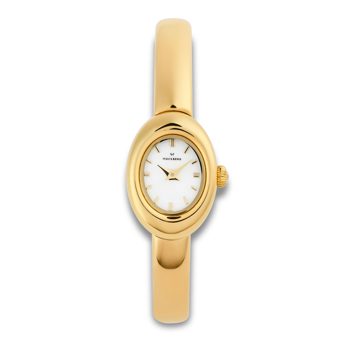 Frontbillede af Mockberg Belle Oval Petite Large Bangle guldfarvet dameur
