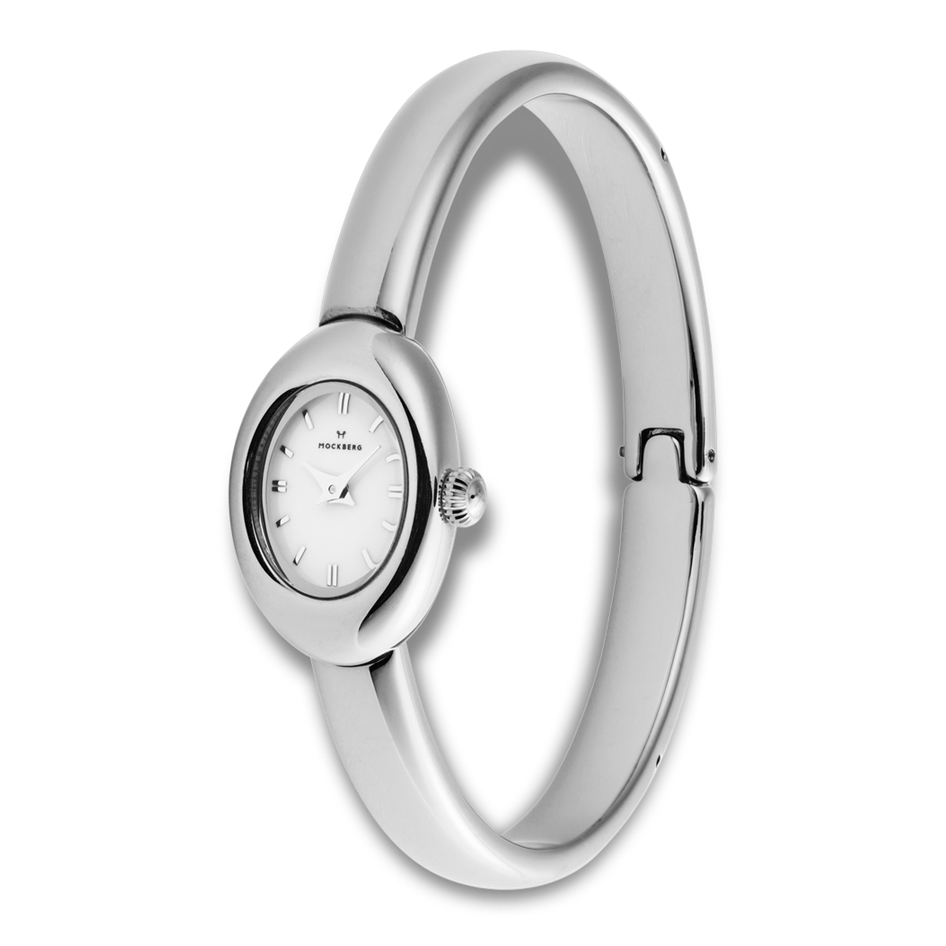 Sidevinkel af Mockberg Belle Oval Petite Large Bangle dameur i stål