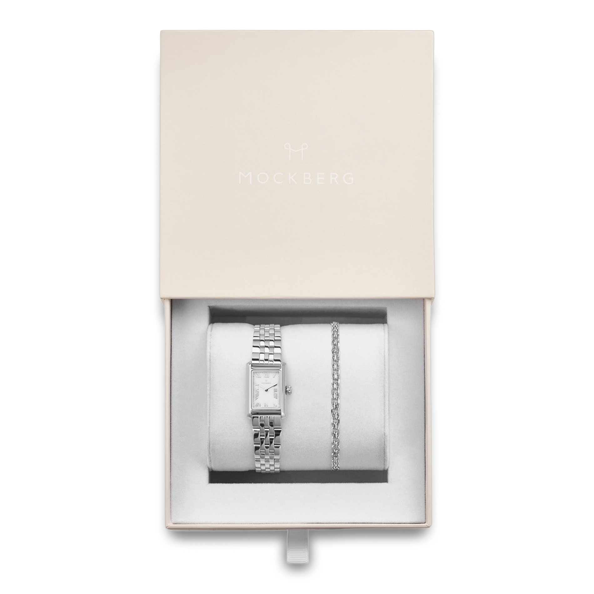 Mockberg Timeless Darling Combo gaveæske med dameur og sølvfarvet armbånd