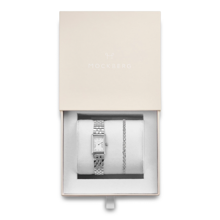 Mockberg Timeless Darling Combo gaveæske med dameur og sølvfarvet armbånd