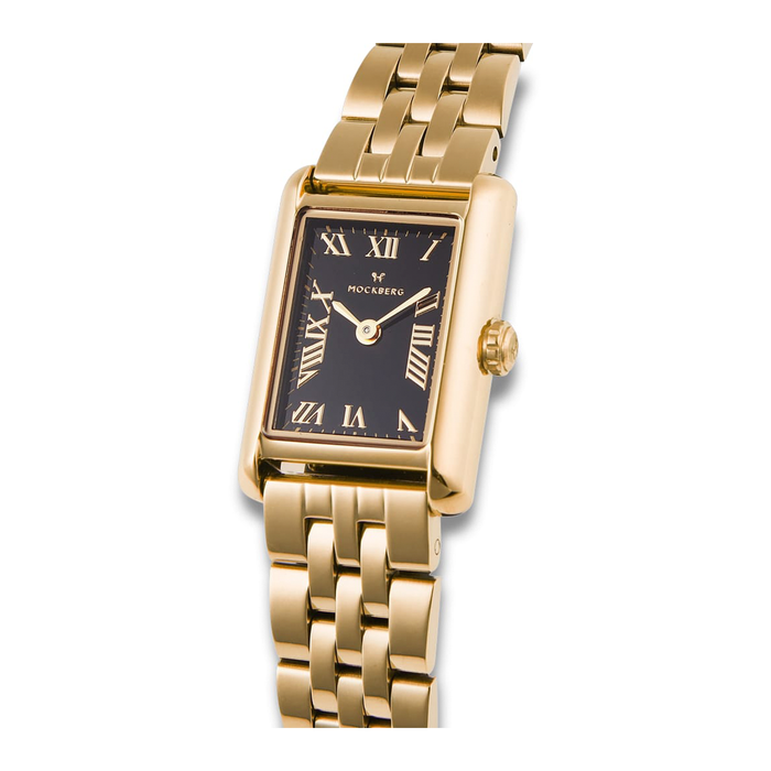 Detaljebillede af Mockberg Timeless Gold Noir dameur med sort urskive