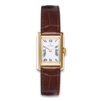 Mockberg Timeless guldfarvet dameur med brun læderrem og hvid urskive