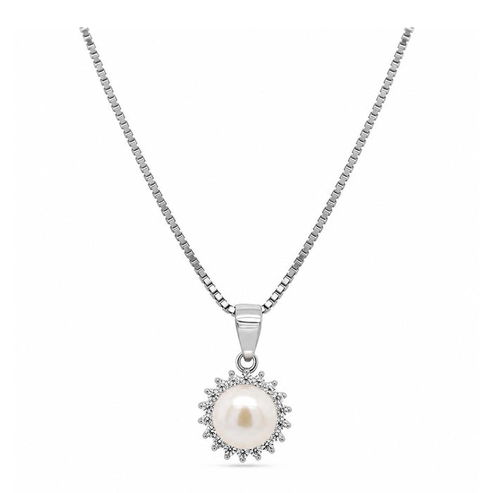 Ocean Pearl halskæde i 925 sterling sølv med hvid ferskvandsperle og zirkonia