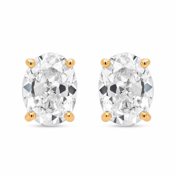 Oval-cut VIII Solitaire ørestikker i forgyldt 925 sterlingsølv med klare ovale zirkonia sten