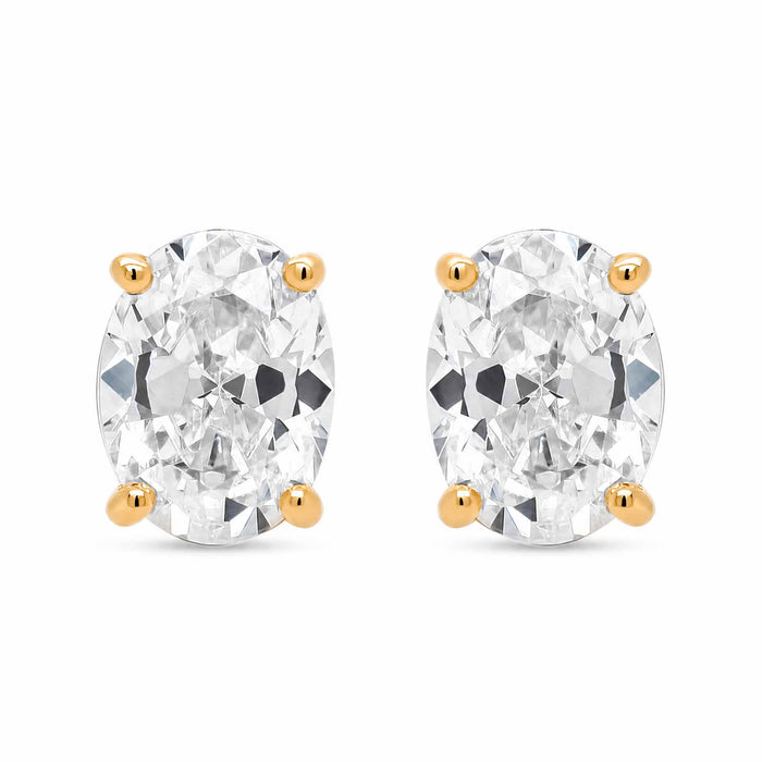 Oval-cut VIII Solitaire ørestikker i forgyldt 925 sterlingsølv med klare ovale zirkonia sten