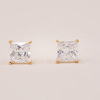 Princess-cut VI solitaire ørestikker i forgyldt sølv med 6 mm zirkonia
