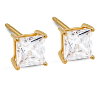 Packshot af Princess-cut VI solitaire ørestikker 6 mm i forgyldt sølv