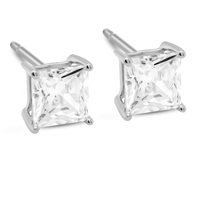 Packshot af Princess-cut VI solitaire ørestikker 6 mm i sølv