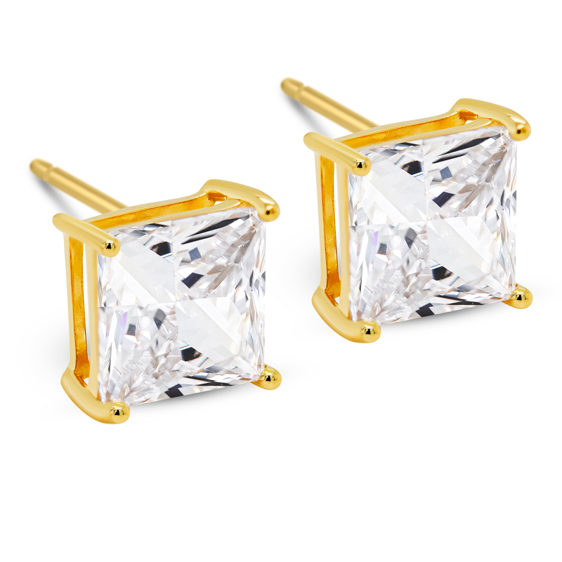 Packshot af princess-cut X solitaire ørestikker i forgyldt sølv