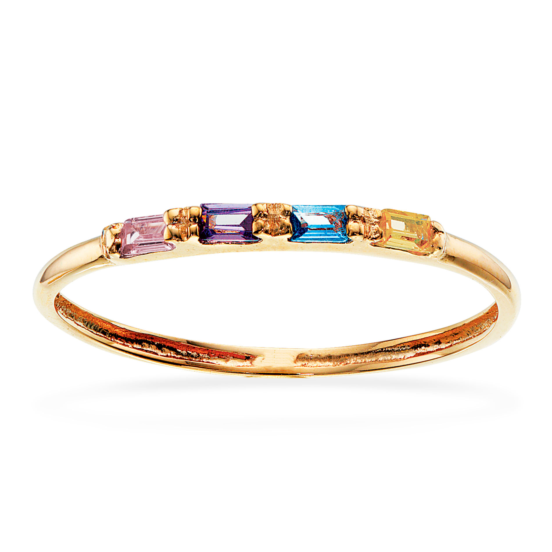 Scrouples baguette ring i 8 karat guld med fire multi-farvede zirkonia