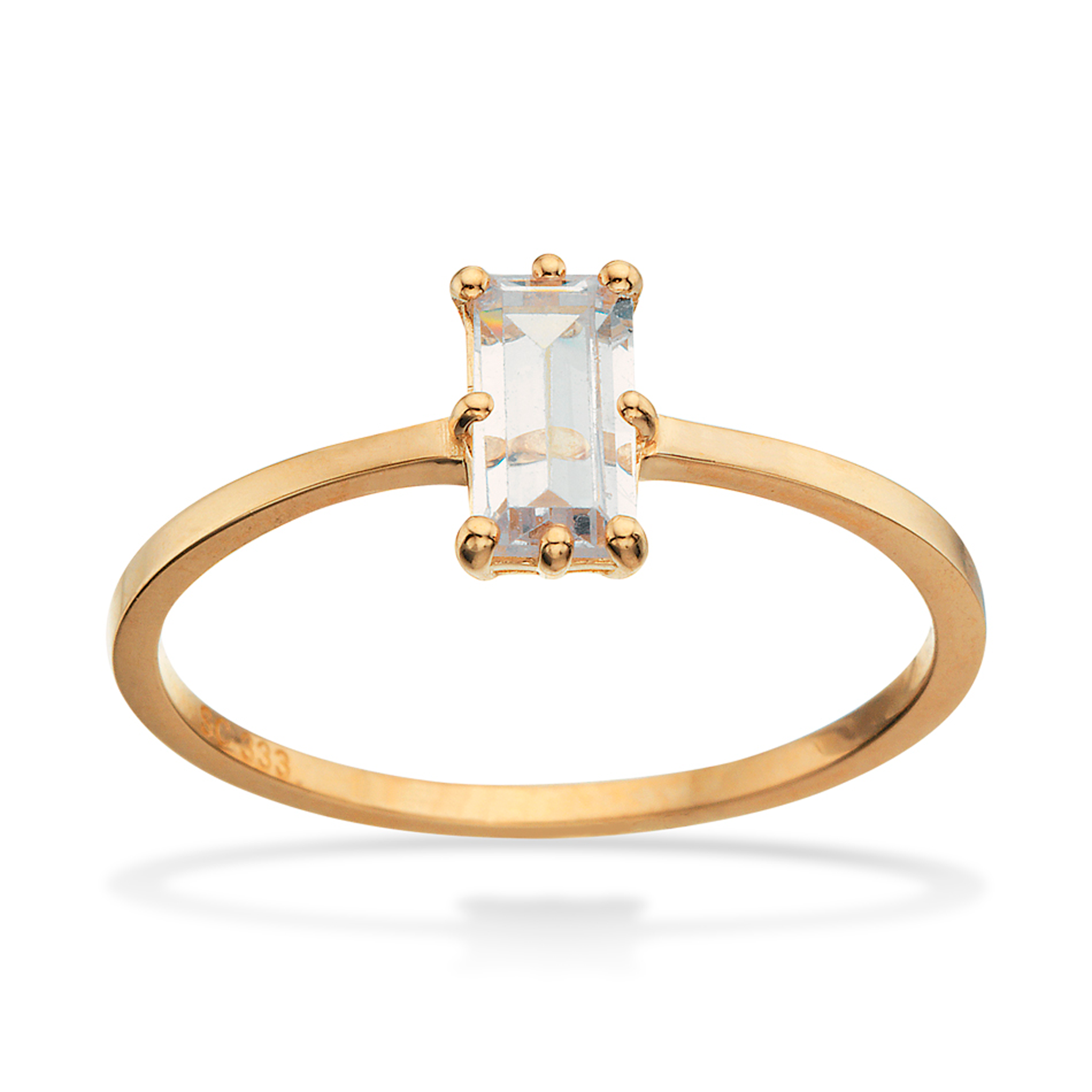 Scrouples baguette ring i 8 karat guld med rektangulær zirkonia
