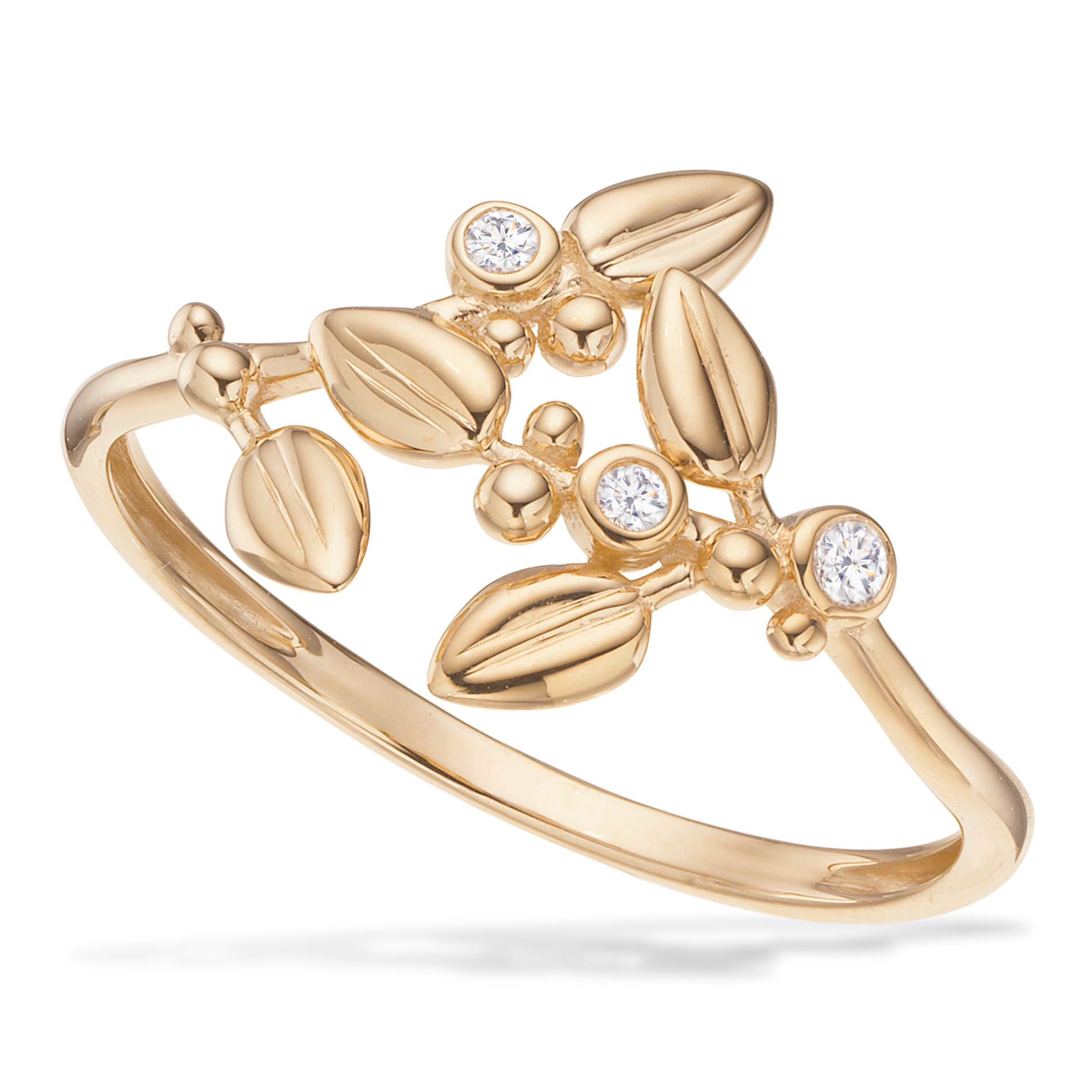 Scrouples blade ring med zirkonia i 8 karat guld med åbent naturinspireret design