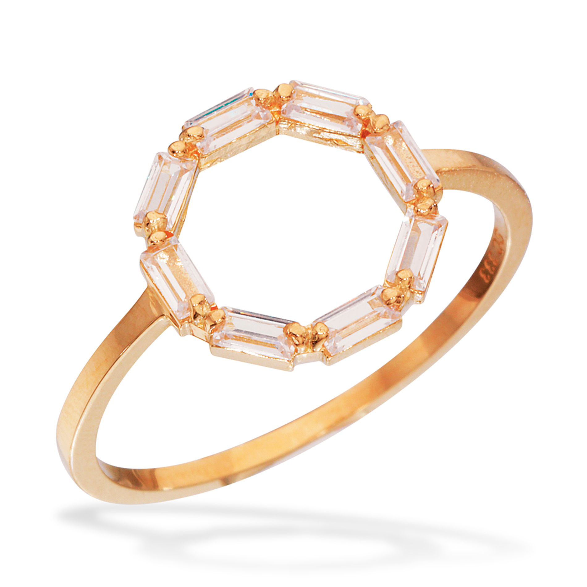 Scrouples cirkel baguette ring i 8 karat guld med baguetteslebne zirkonia i åben cirkel