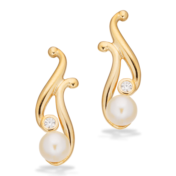 Scrouples øreringe i 8 karat guld med ferskvandsperler og zirkonia i elegant organisk design