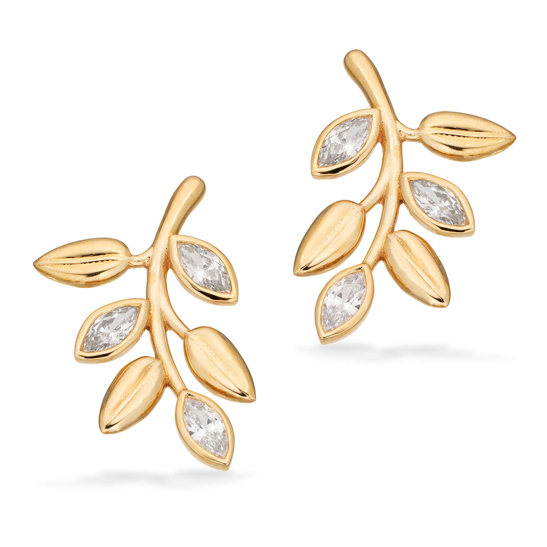 Scrouples ørestikker i 8 karat guld med zirkonia i elegant bladdesign