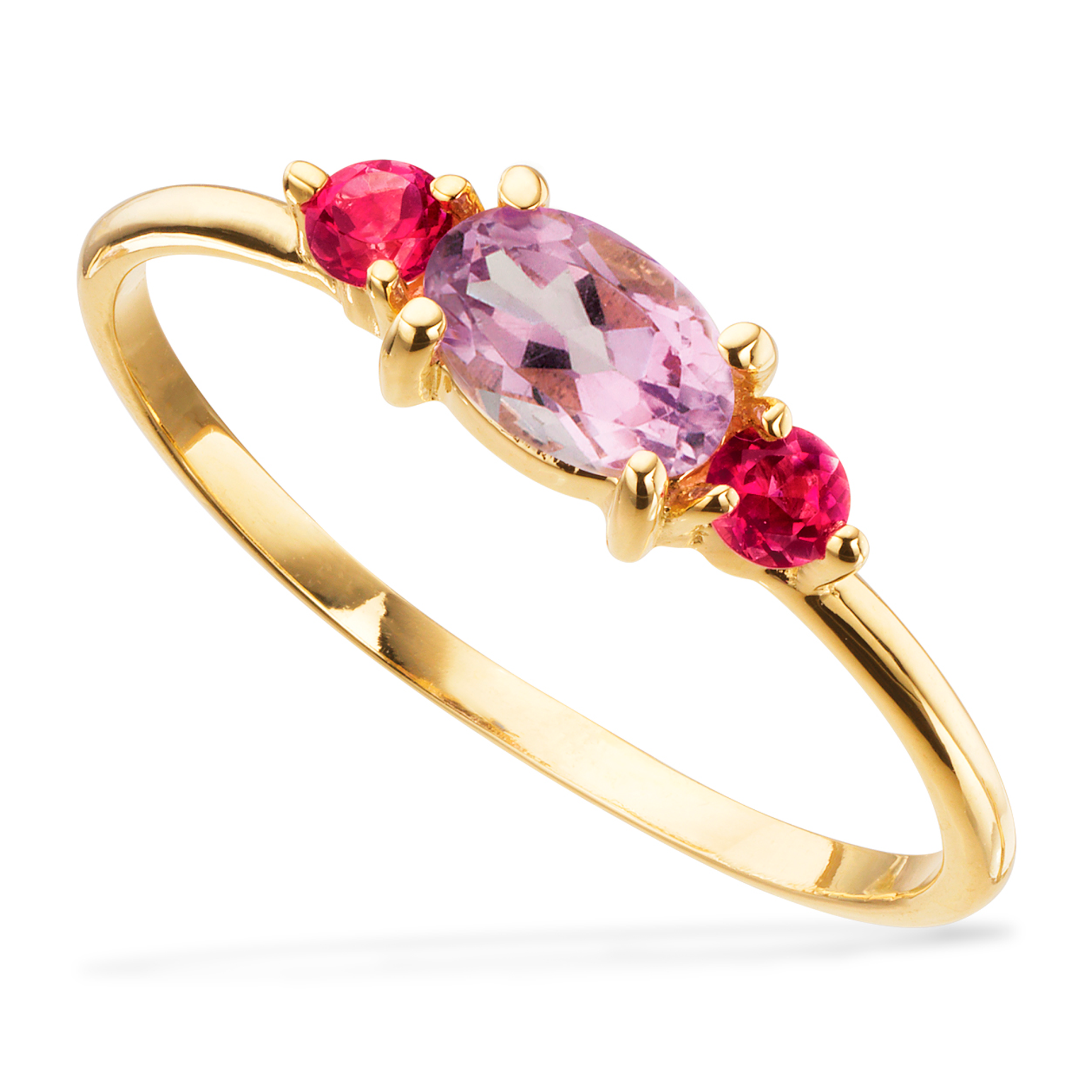 Scrouples ring med oval ametyst og pink topas i 8 karat guld