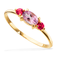 Scrouples ring med oval ametyst og pink topas i 8 karat guld
