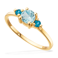 Scrouples ring med blå topas og London Blue topas i 8 karat guld