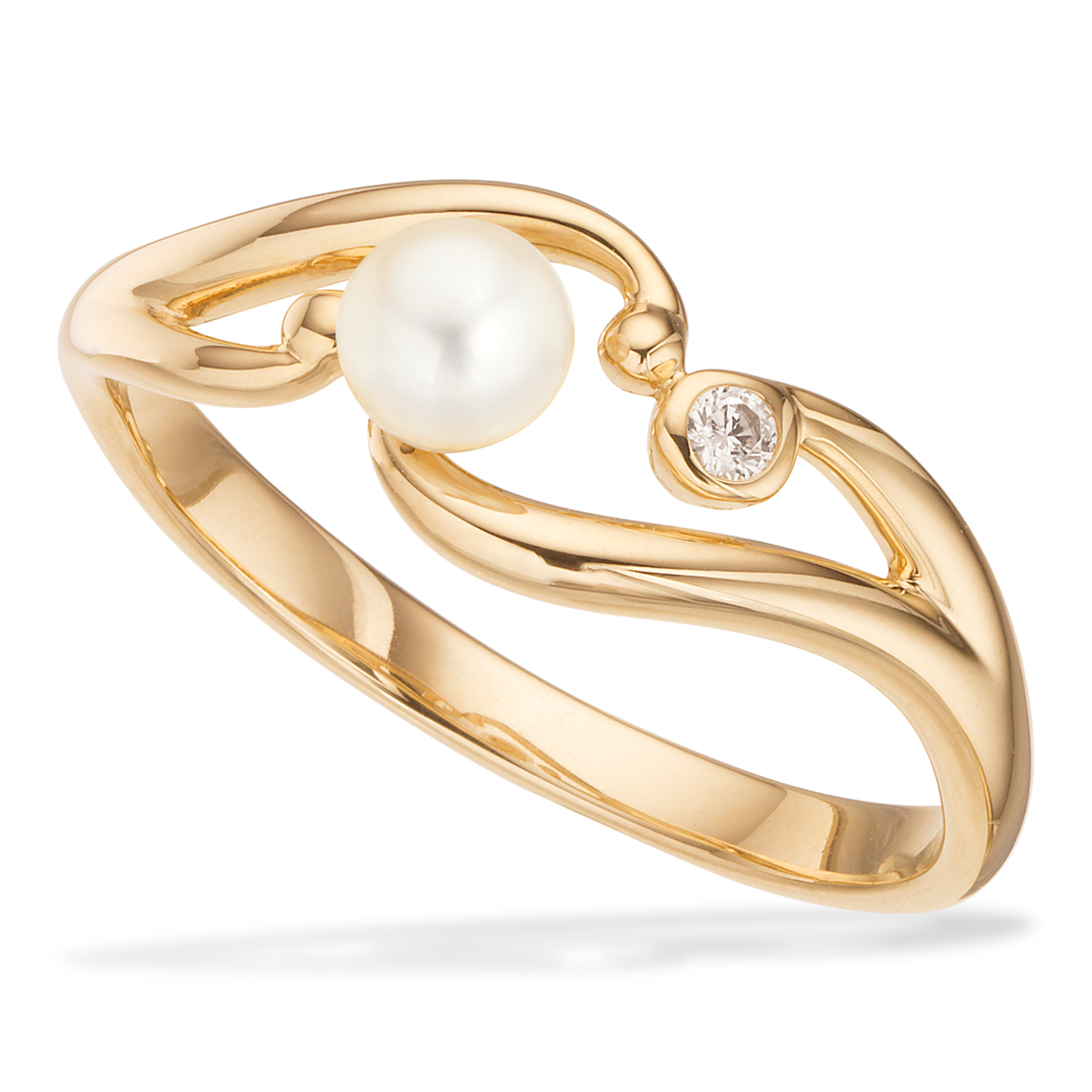 Scrouples ring med hvid ferskvandsperle og zirkonia i 8 karat guld