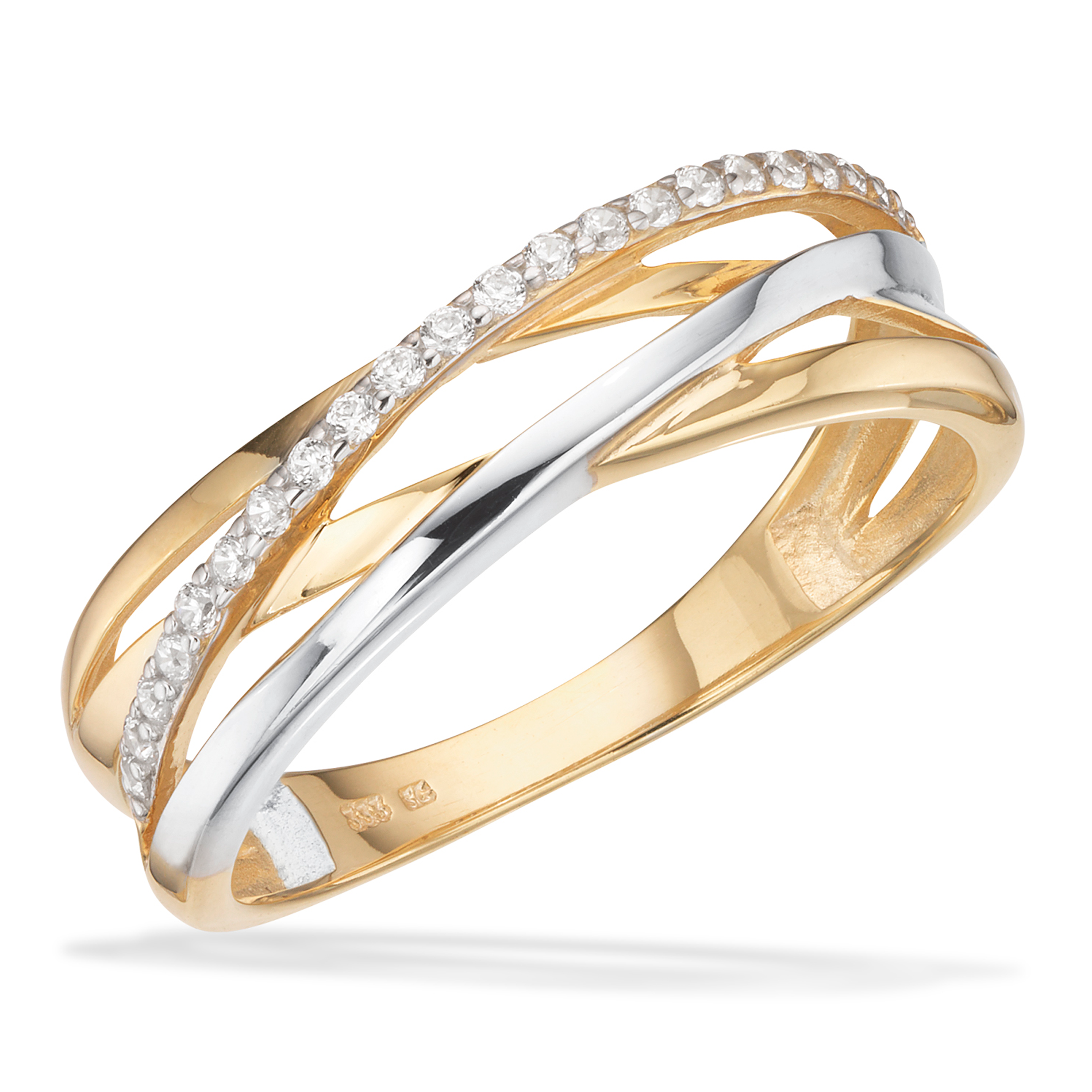 Scrouples ring med zirkonia i 8 karat rød- og hvidguld med elegant tofarvet design